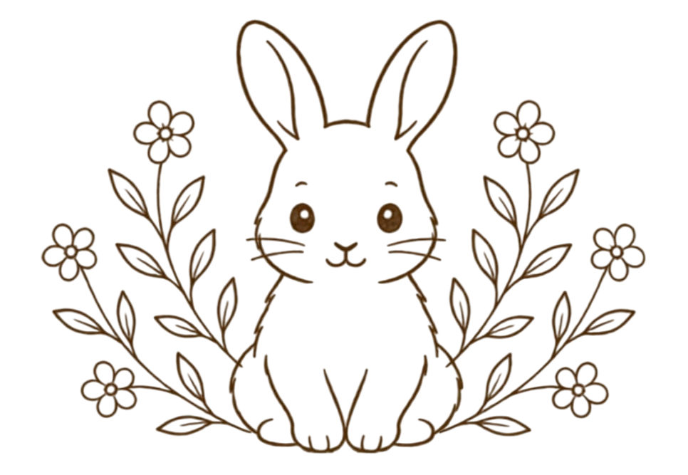 Vana sweet rabbit mascot framed by botanical wreath